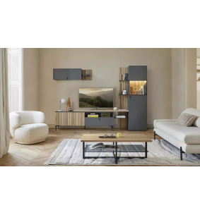 TOPAZE - Meuble TV largeur extensible de 200 à 260 cm carbone