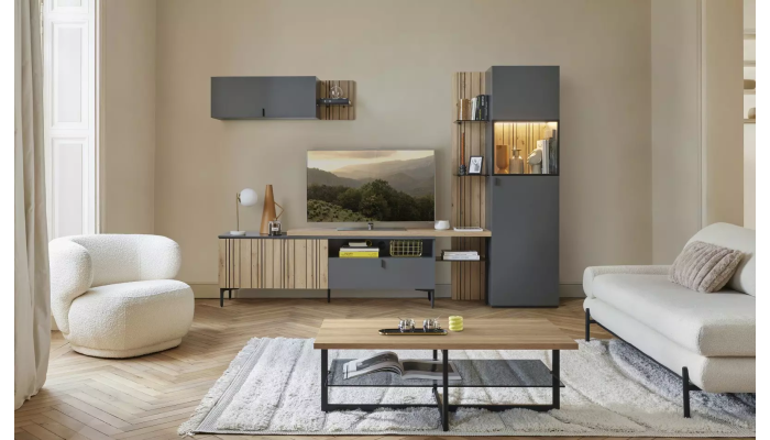 TOPAZE - Meuble TV largeur extensible de 200 à 260 cm carbone