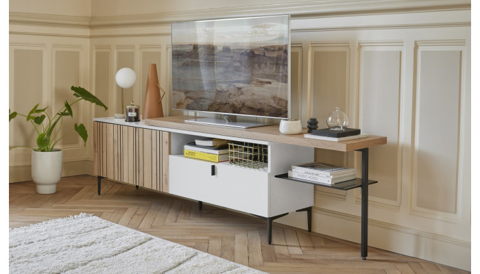 TOPAZE - Meuble TV largeur extensible de 170 à 230 cm craie