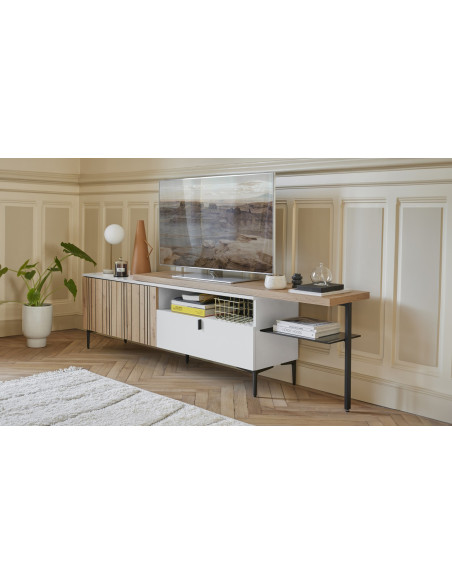 TOPAZE - Meuble TV largeur extensible de 170 à 230 cm craie
