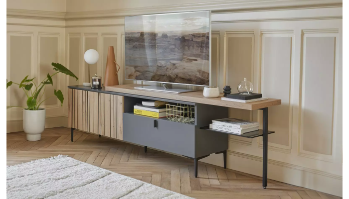 TOPAZE - Meuble TV largeur extensible de 170 à 230 cm carbone