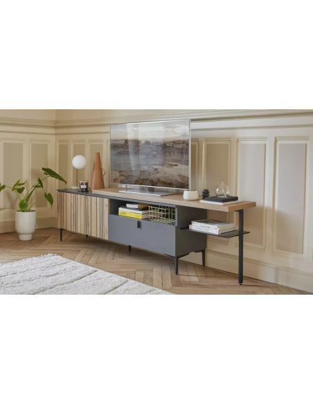 TOPAZE - Meuble TV largeur extensible de 170 à 230 cm carbone