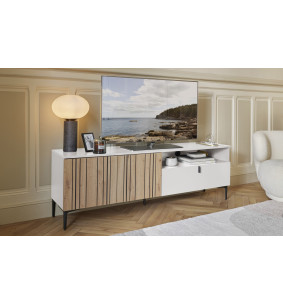 TOPAZE - Meuble TV L.170 2 portes battantes et 1 abattant craie