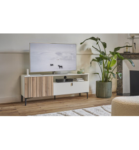 TOPAZE - Meuble TV L.140 1 porte battante et 1 abattant craie