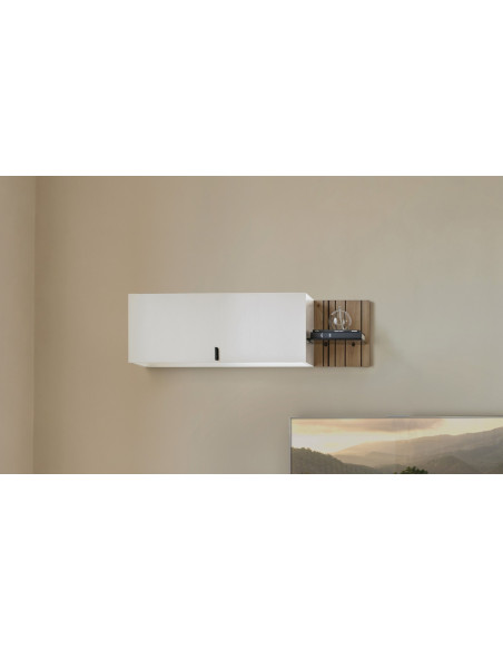 TOPAZE - Etagère murale avec porte largeur 112 cm craie