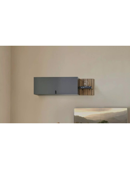 TOPAZE - Etagère murale avec porte largeur 112 cm carbone