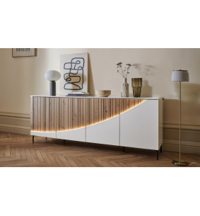 TOPAZE - Buffet 4 portes laqué largeur 226 cm craie