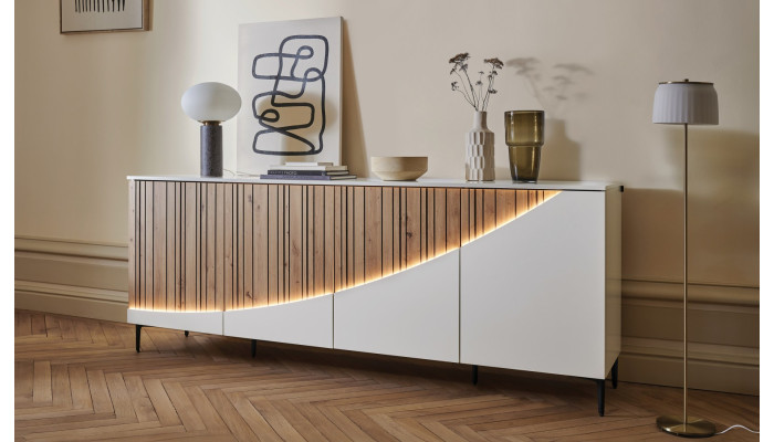 TOPAZE - Buffet 4 portes laqué largeur 226 cm craie