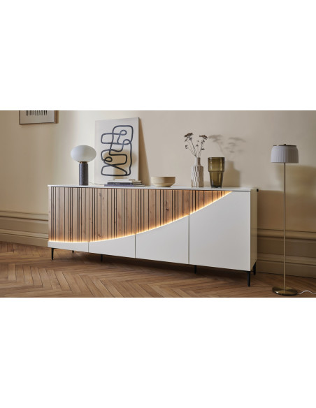 TOPAZE - Buffet 4 portes laqué largeur 226 cm craie
