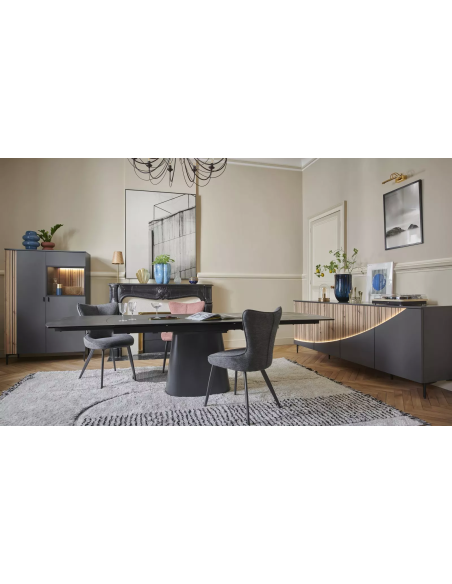 TOPAZE - Buffet 4 portes laqué largeur 226 cm carbone
