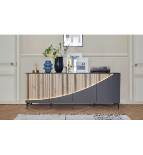 TOPAZE - Buffet 4 portes laqué largeur 226 cm carbone