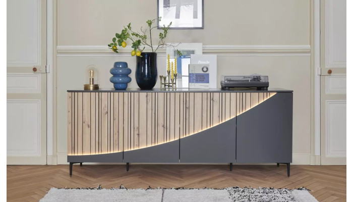 TOPAZE - Buffet 4 portes laqué largeur 226 cm carbone