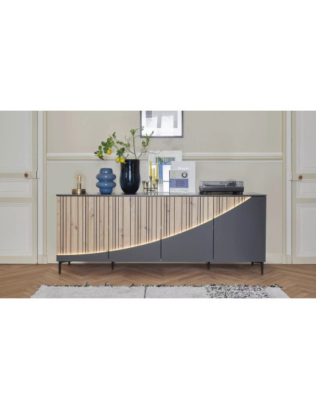 TOPAZE - Buffet 4 portes laqué largeur 226 cm carbone