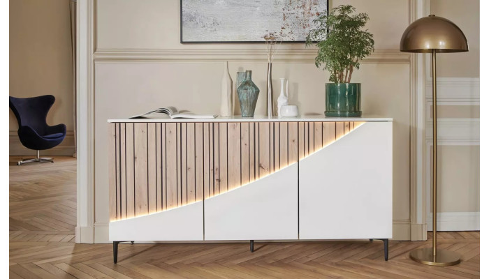 TOPAZE - Buffet 3 portes laqué largeur 170 cm craie