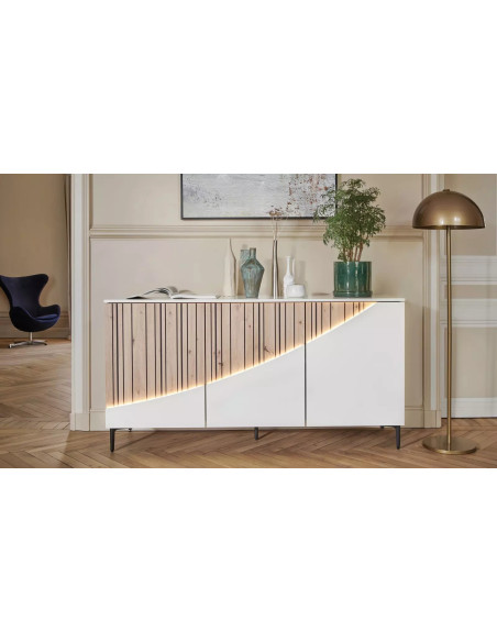 TOPAZE - Buffet 3 portes laqué largeur 170 cm craie