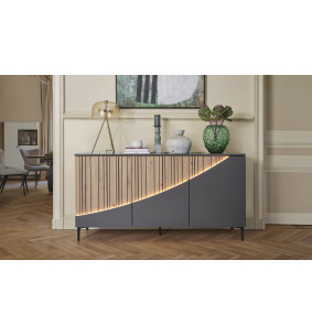 TOPAZE - Buffet 3 portes laqué largeur 170 cm carbone
