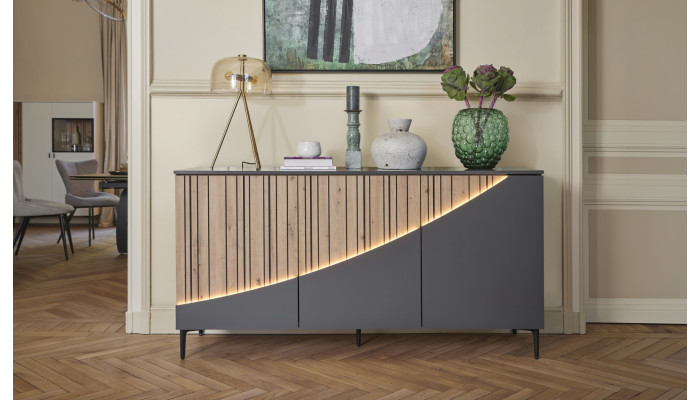TOPAZE - Buffet 3 portes laqué largeur 170 cm carbone