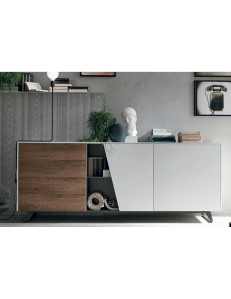 Enfilade 2 portes dont 1 diagonale SELLA 4 tiroirs 1 niche