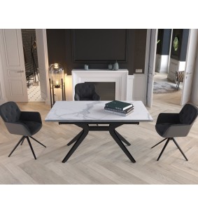 ATTRAIT - Table 2 allonges rétractables marbre blanc mat