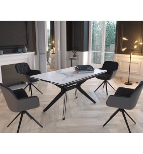 ATTRAIT - Table 2 allonges rétractables marbre blanc mat 2