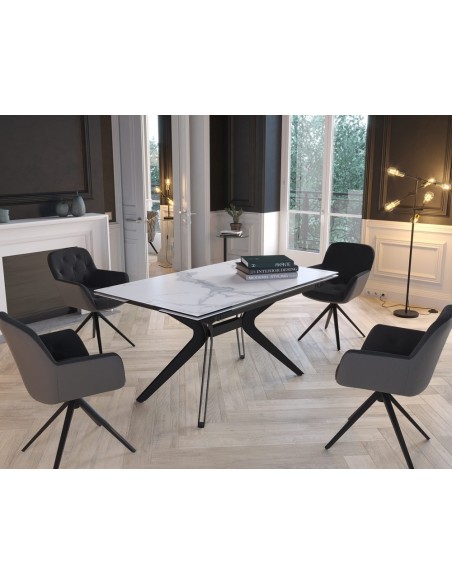 ATTRAIT - Table 2 allonges rétractables marbre blanc mat