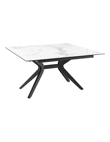 ATTRAIT - Table 2 allonges rétractables marbre blanc mat