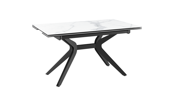 ATTRAIT - Table 2 allonges rétractables marbre blanc mat