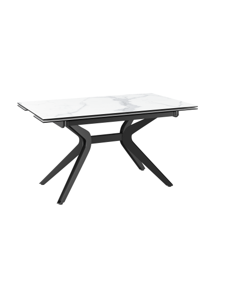 ATTRAIT - Table 2 allonges rétractables marbre blanc mat