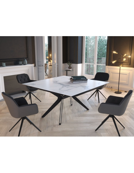 ATTRAIT - Table 2 allonges rétractables marbre blanc mat