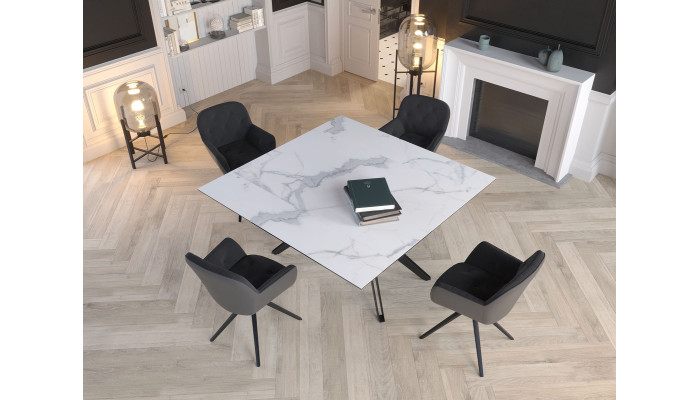 ATTRAIT - Table 2 allonges rétractables marbre blanc mat