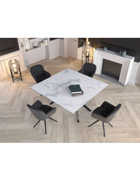 ATTRAIT - Table 2 allonges rétractables marbre blanc mat