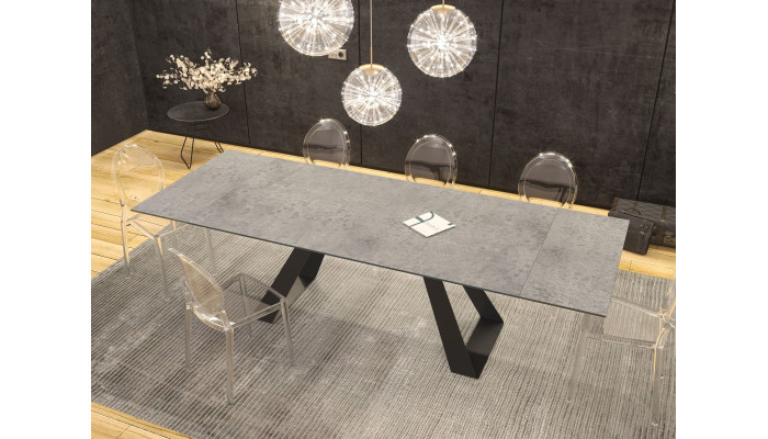 ASCENS - Table de séjour 2 allonges céramique silver