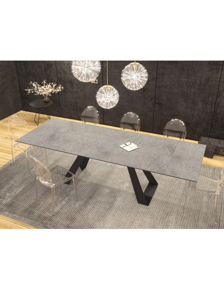 ASCENS - Table de séjour 2 allonges céramique silver