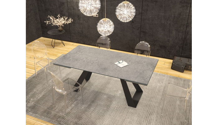 ASCENS - Table de séjour 2 allonges céramique silver