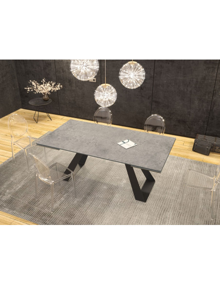 ASCENS - Table de séjour 2 allonges céramique silver