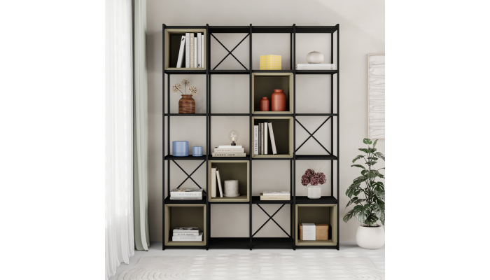 ANYA - Etagère 140 noir et cube vert