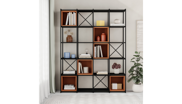 ANYA - Etagère 140 noir et cube terracotta