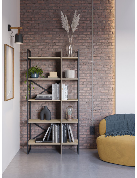 ARA - Etagère 87,5 cm teinte chêne et noir