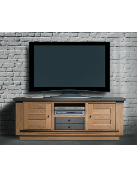 ANGEL - Meuble TV en chêne 160 cm avec 2 portes, 1 tiroir & 1 niche – Fabrication française