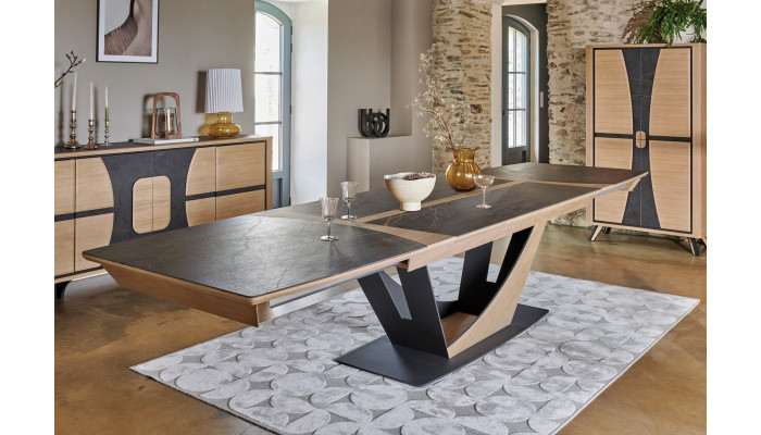 OMEGA - Table tonneau plateau céramique 160 x 100 cm