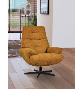 TIAGO - Fauteuil de salon pivotant jaune moutarde 2