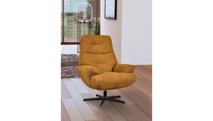 TIAGO - Fauteuil de salon pivotant jaune moutarde