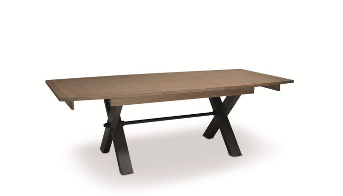 ANGEL - Table de séjour pieds X et allonge en chêne massif