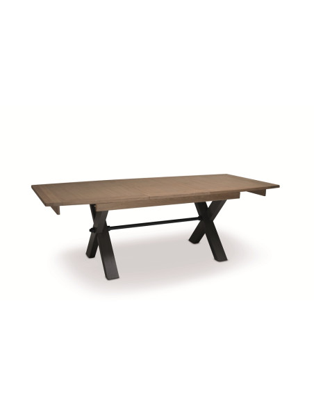 ANGEL - Table de séjour pieds X et allonge en chêne massif